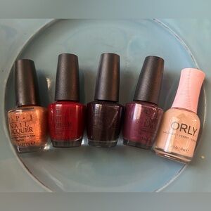 4 OPI and 1 Orly nail polish